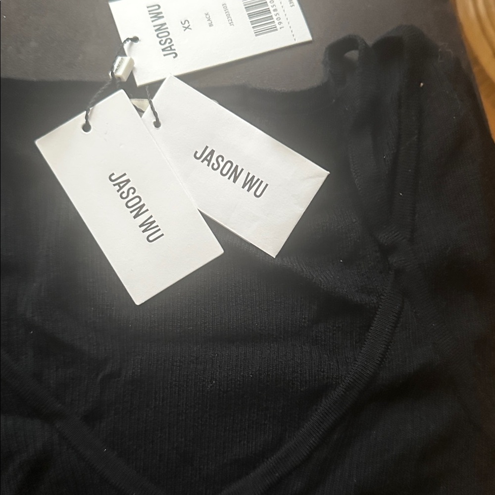 Jason Wu Black Cropped Ribbed Button Cardigan - Picture 5 of 6